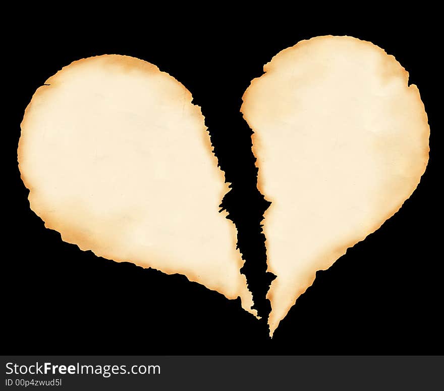 Background - sheet of the broken off old paper in the form of heart