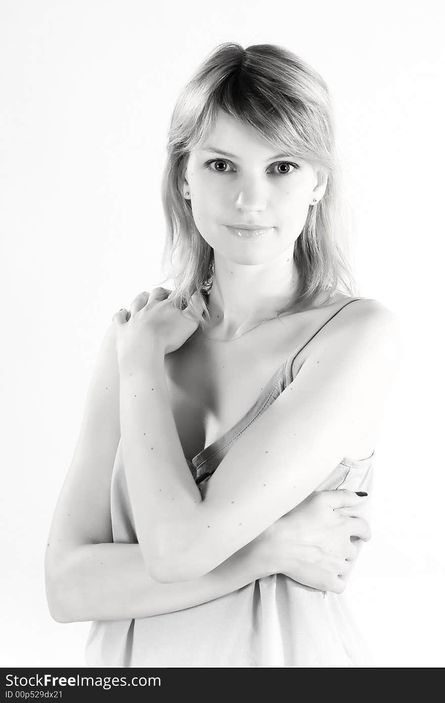 Young attractive woman in studio over white background. Young attractive woman in studio over white background