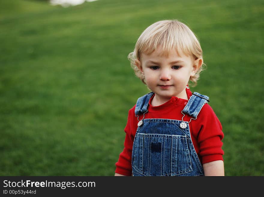 A little kid is enjoying his time in the park. A little kid is enjoying his time in the park