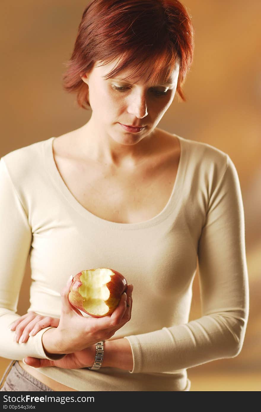 A woman with an apple