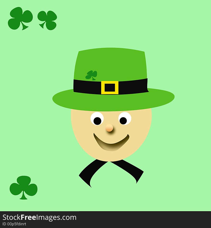 leprechaun with green hat and shamrocks illustration