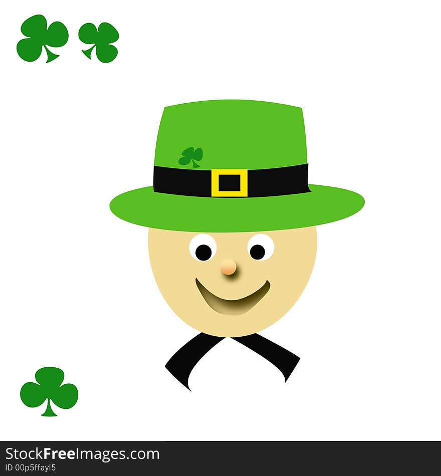 leprechaun with green hat and shamrocks illustration