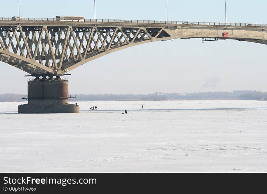 Kind on the  above the frozen river. Kind on the  above the frozen river