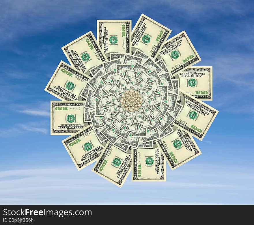 Concept of a money flower on a blue sky background.