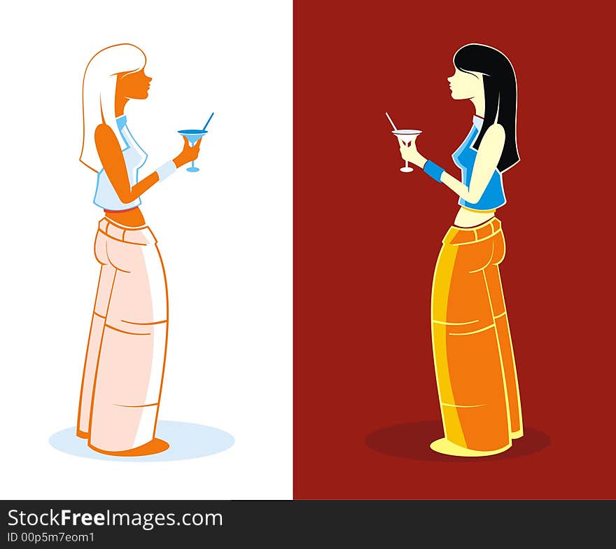 Young girl with cocktail. Vector