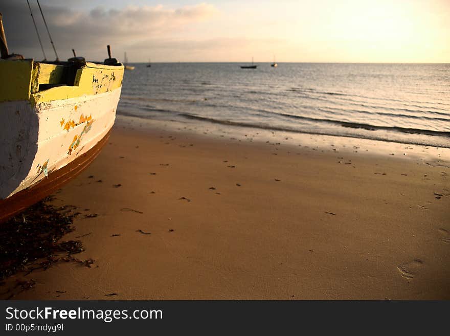 Seascape and dhow or traditional wooden boat on the islands. See the rest in this series. Lots of copy space