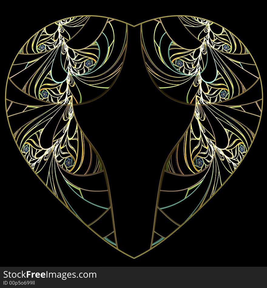 Abstract fractal heart in a filigree design. Abstract fractal heart in a filigree design