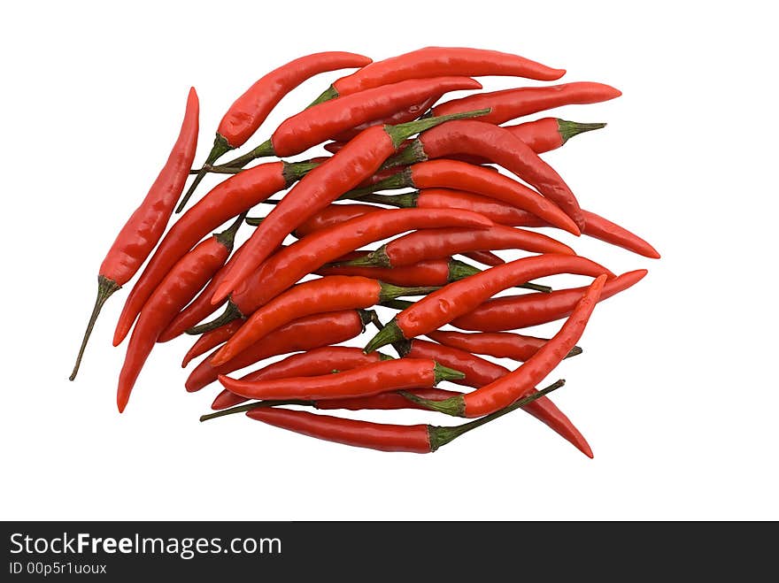 Red hot chillie peppers isolated on white