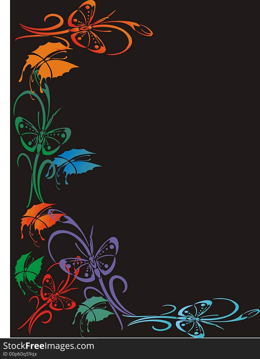 Butterfly frame for greeting card - black background -  illustration