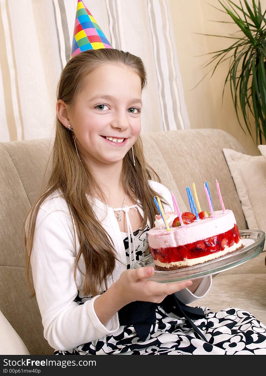 Little girl with birthday cake. Little girl with birthday cake