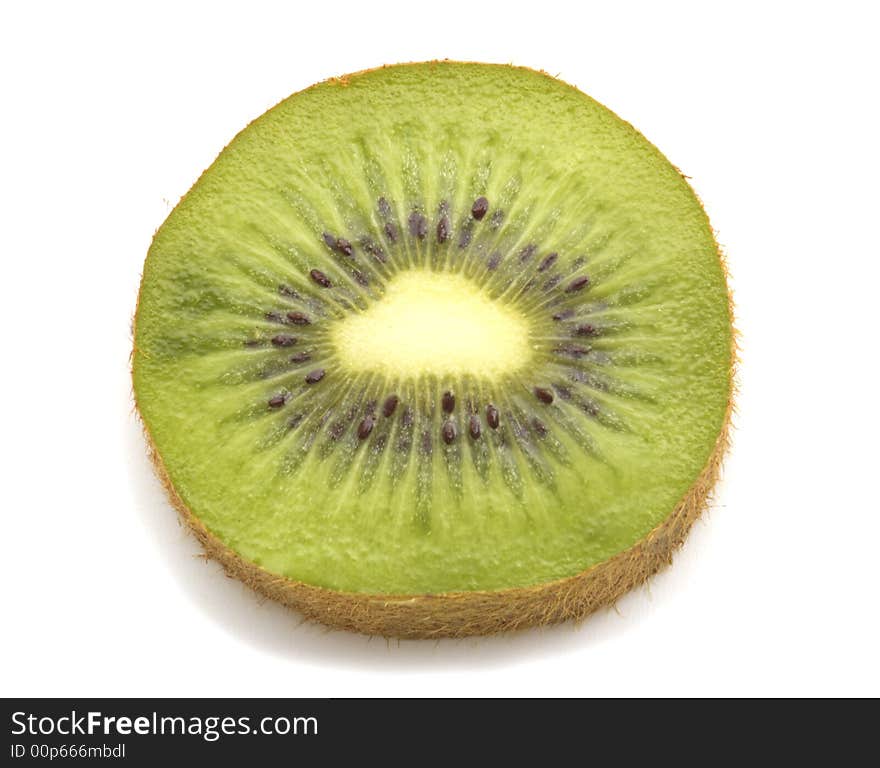 Slice of kiwi on white background