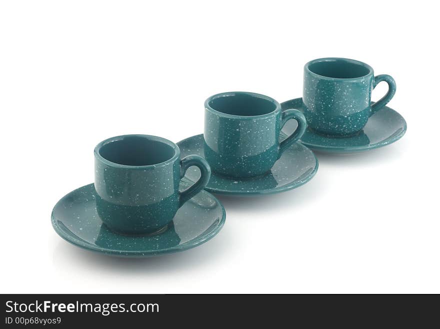 Three Green Cups With Saucer