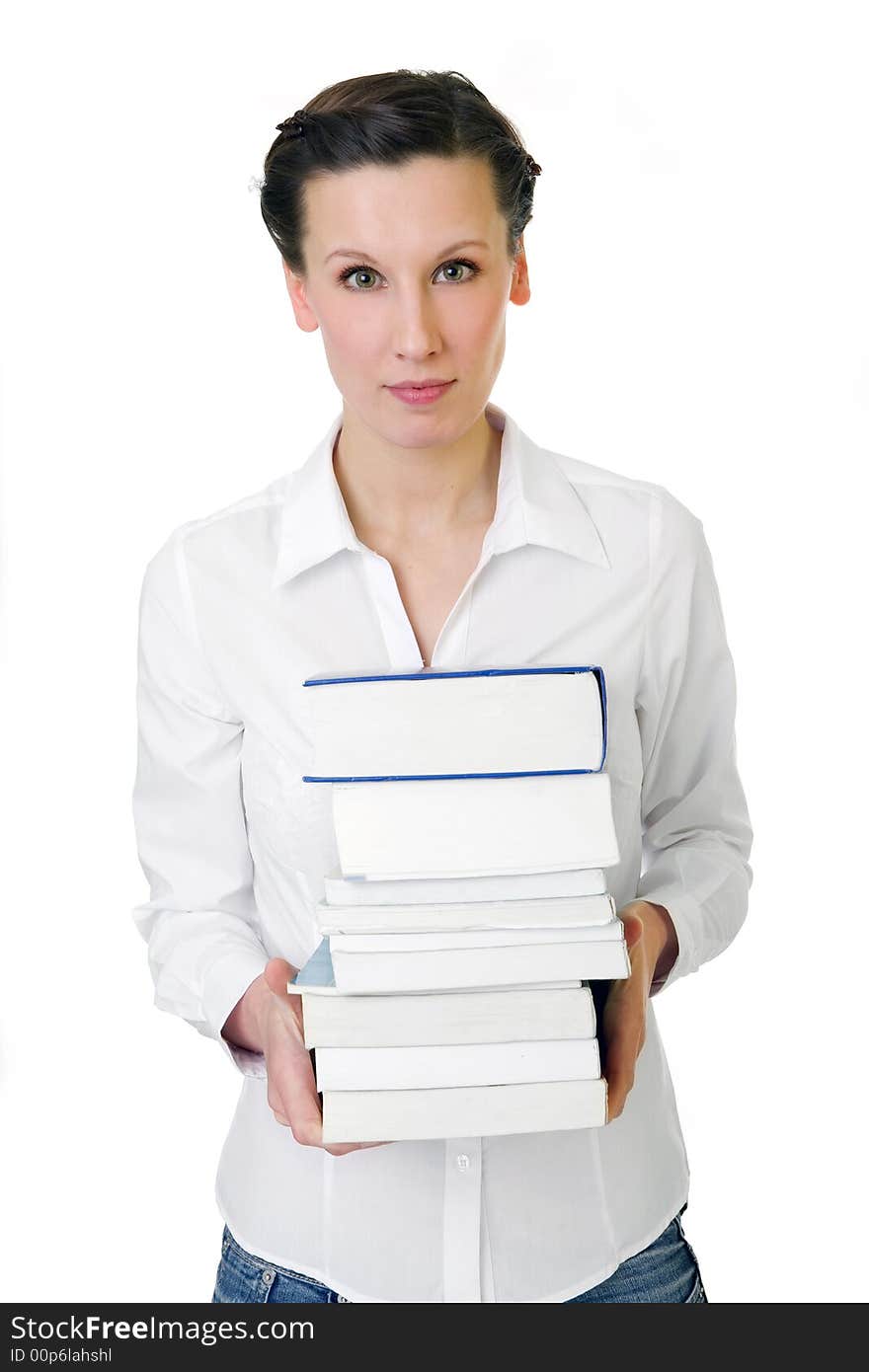 Happy adult student holding a few books. Happy adult student holding a few books