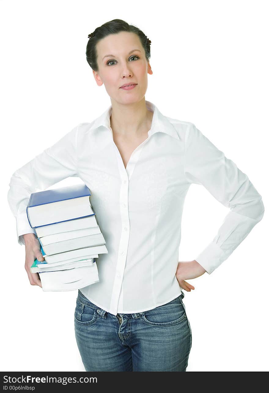 Happy adult student holding a few books. Happy adult student holding a few books