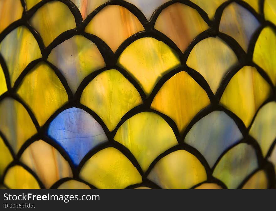 Close up of stained glass representing a pineapple.