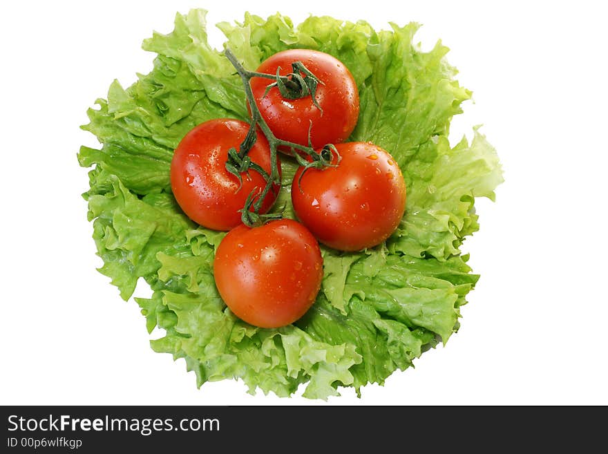 Tomatoes on leaves of salad