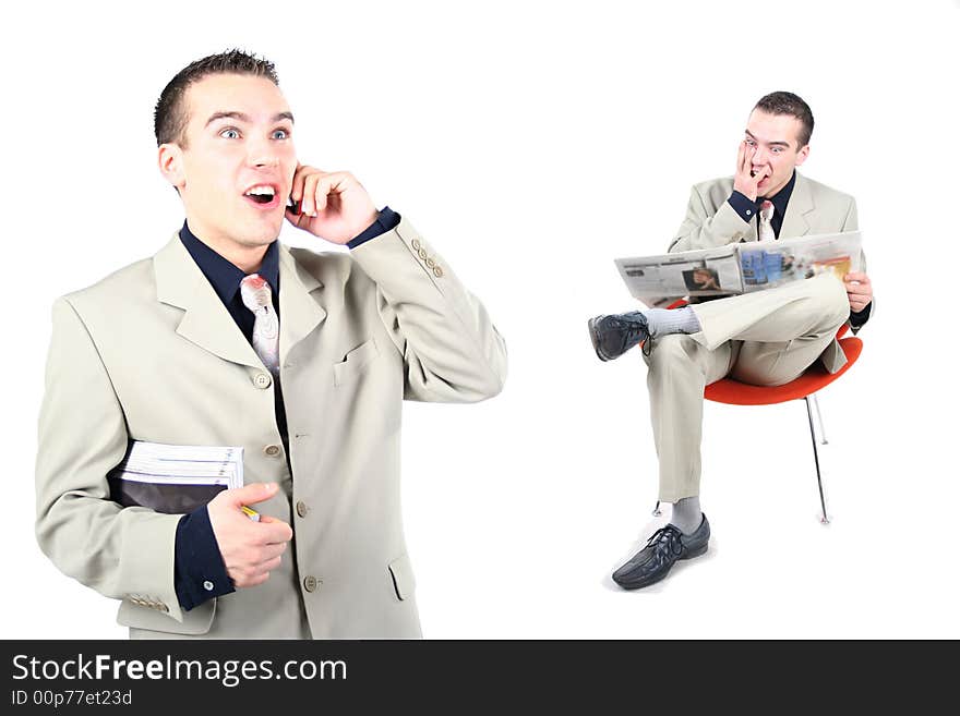 Amazement businessman with mobile phone. Amazement businessman with mobile phone