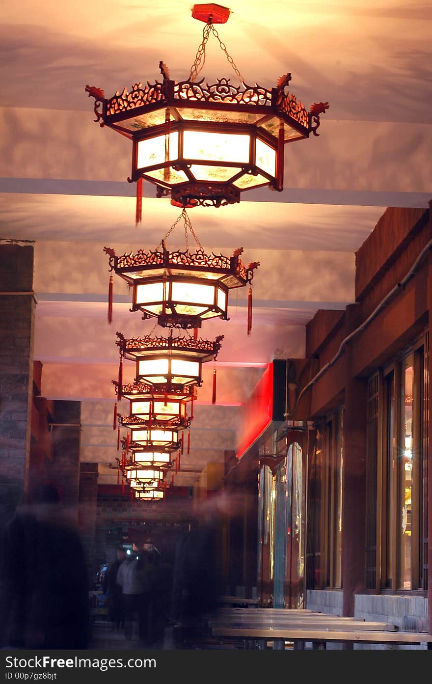 A row of chinese traditional style lamps.Xian city,China.