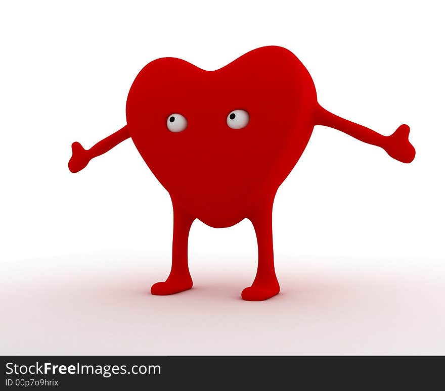 Red cartoon heart on white background