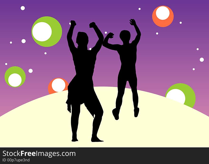 Illustration of a couple dancing with a party background