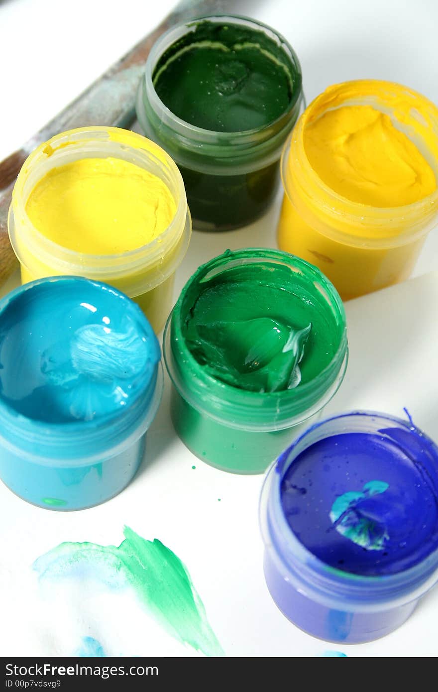 Jars with multi-coloured gouache