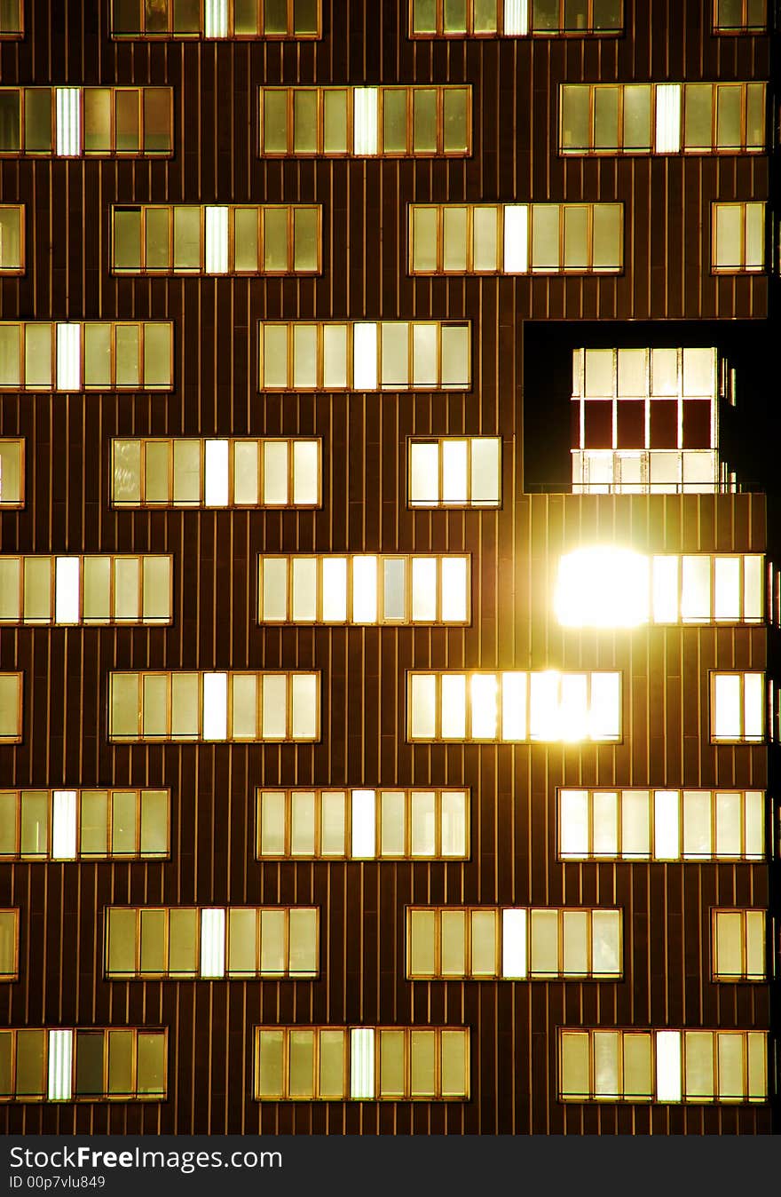 Reflection of sunlight in office building