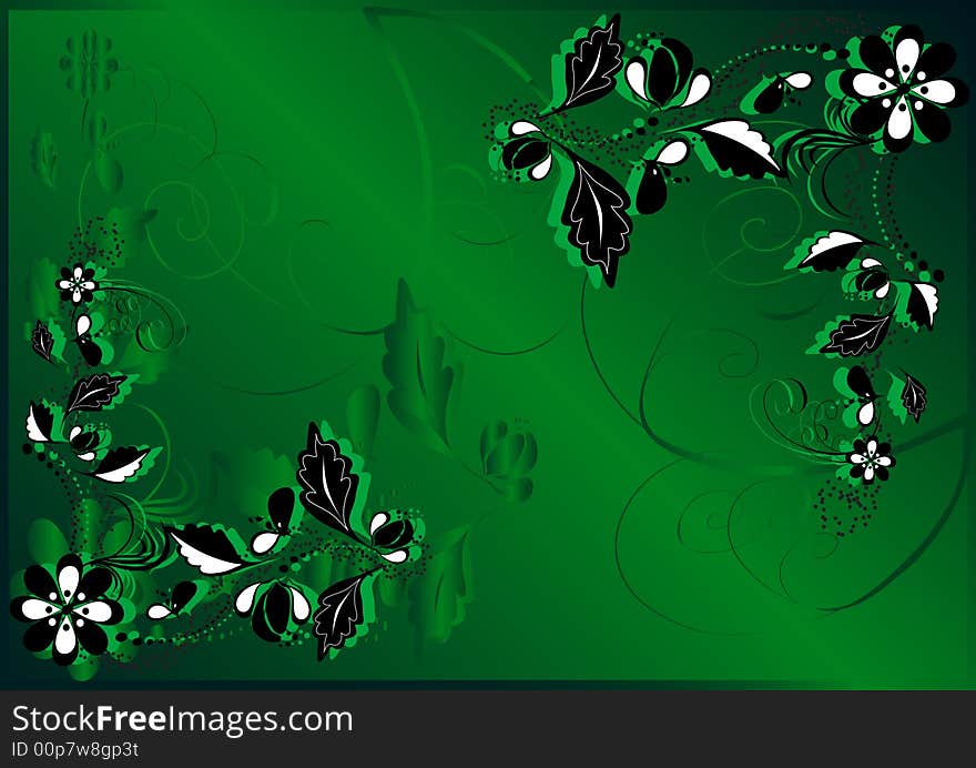 Black-white abstract on green. Black-white abstract on green