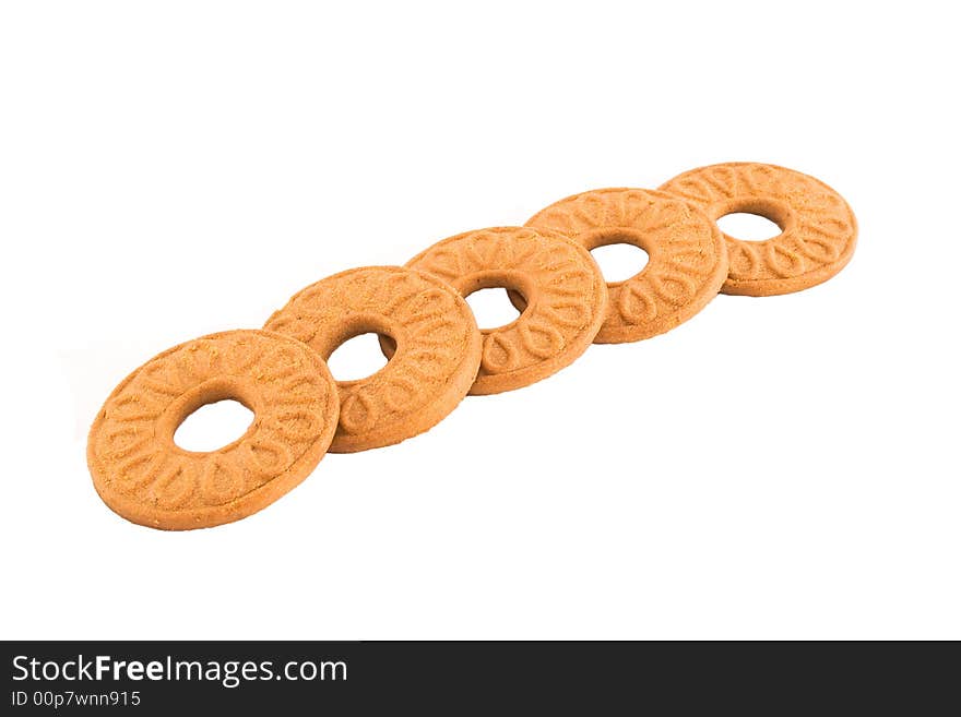 Five sugar cookies isolated on a white background