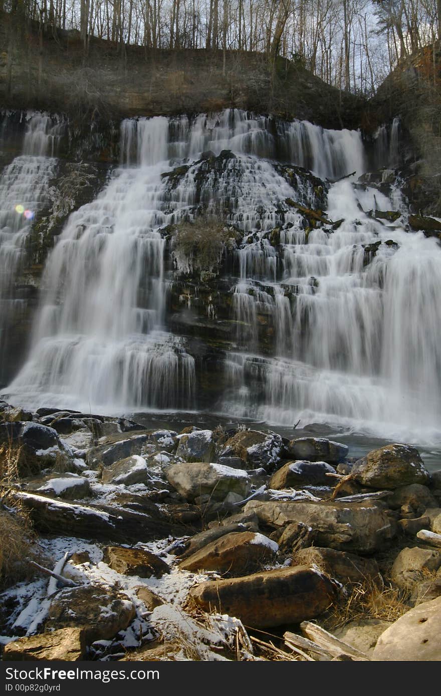 In the early winter a hard freeze and light snow help to garnish this beautiful waterfall near Sparta Tennessee ( Rock Island State Park ). In the early winter a hard freeze and light snow help to garnish this beautiful waterfall near Sparta Tennessee ( Rock Island State Park )