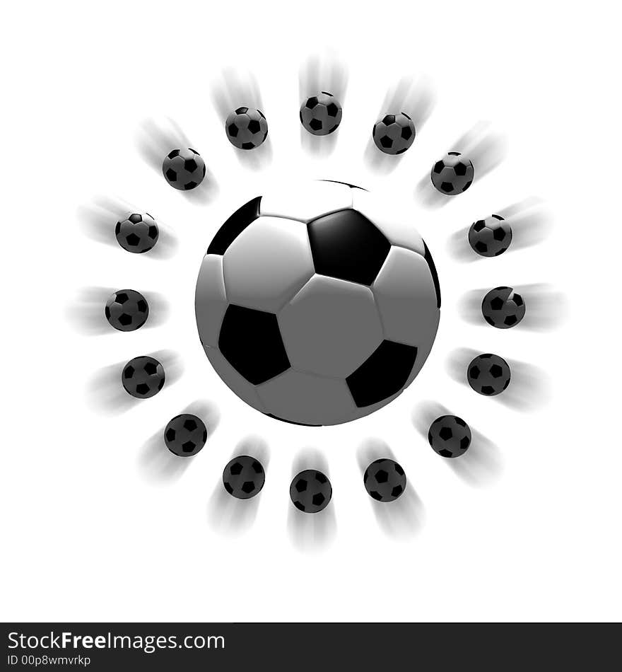 Isolated soccer balls in the air - 3d illustration