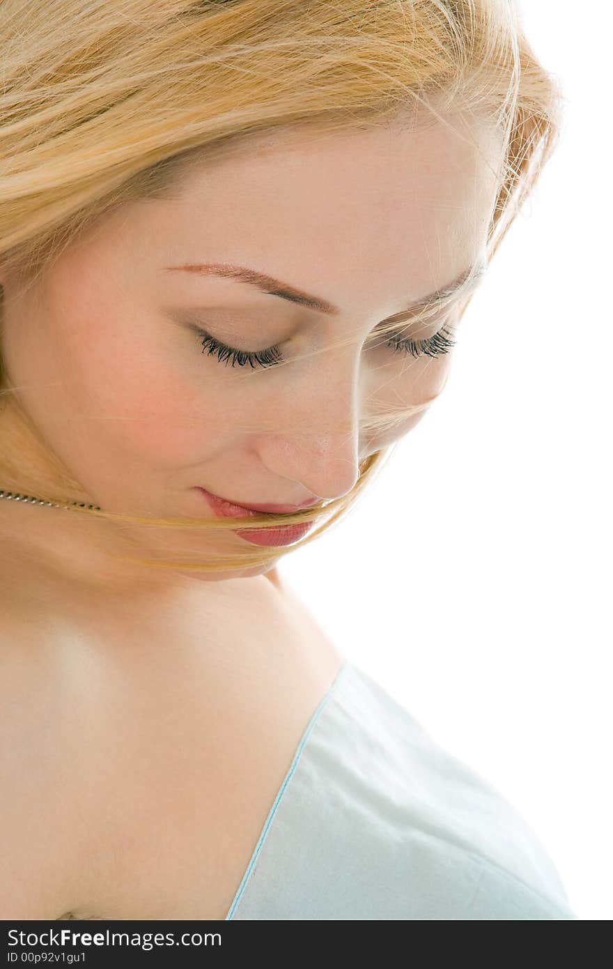 Portrait woman softly kerchief on white background