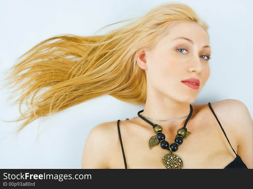 Close-up woman portrait on white