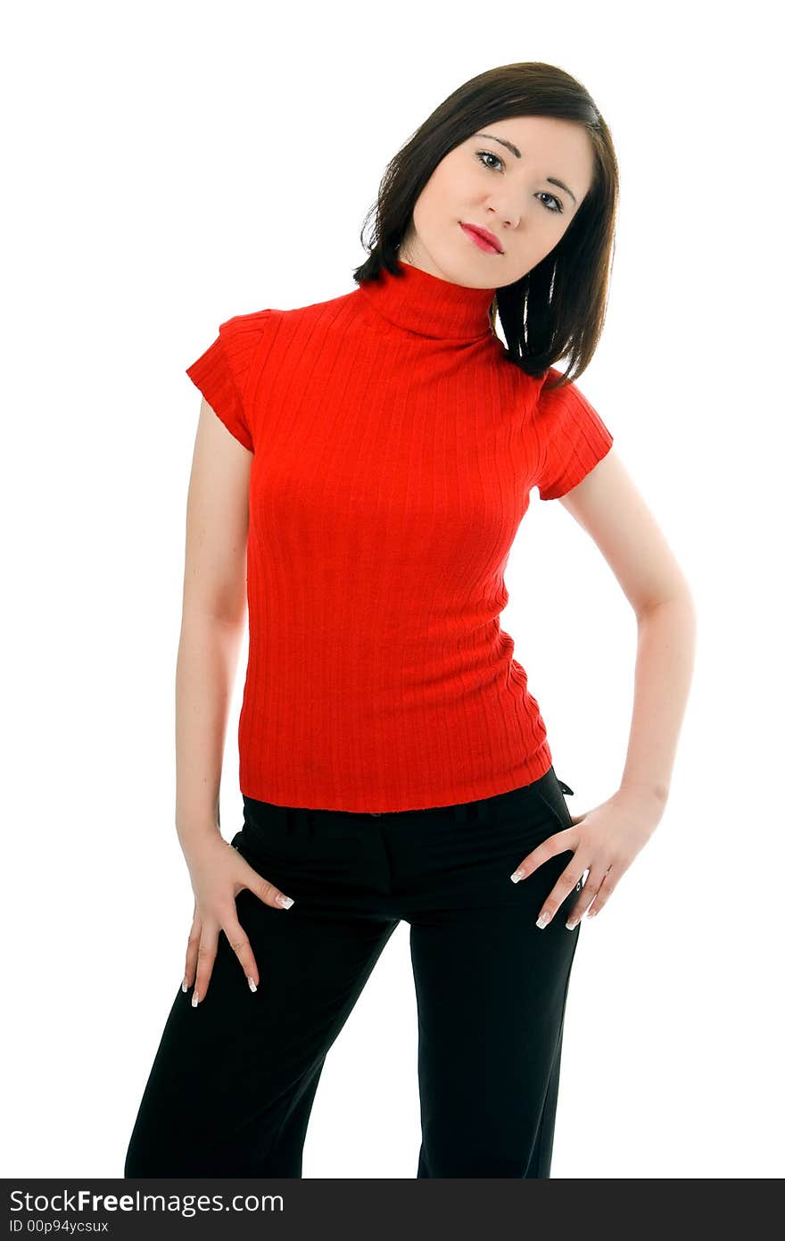 Pretty young woman on white background