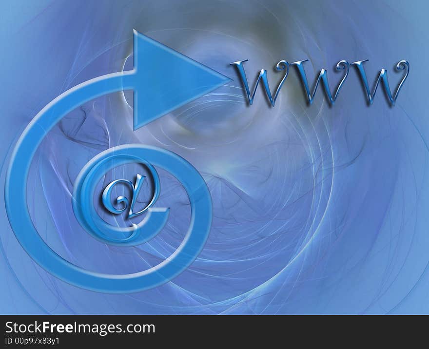 This design / image has a blue fractal background. The big blue arrow points at the letters WWW. The curl of the arrowtail contains an @-sign. This design / image has a blue fractal background. The big blue arrow points at the letters WWW. The curl of the arrowtail contains an @-sign.