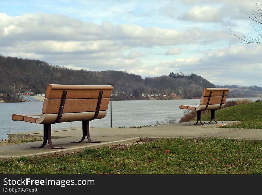 Picture of benches over the lake. Picture of benches over the lake