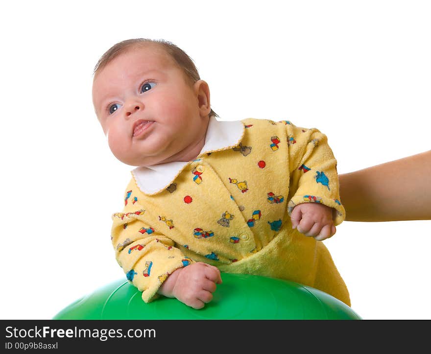 Baby on ball for massage isolated