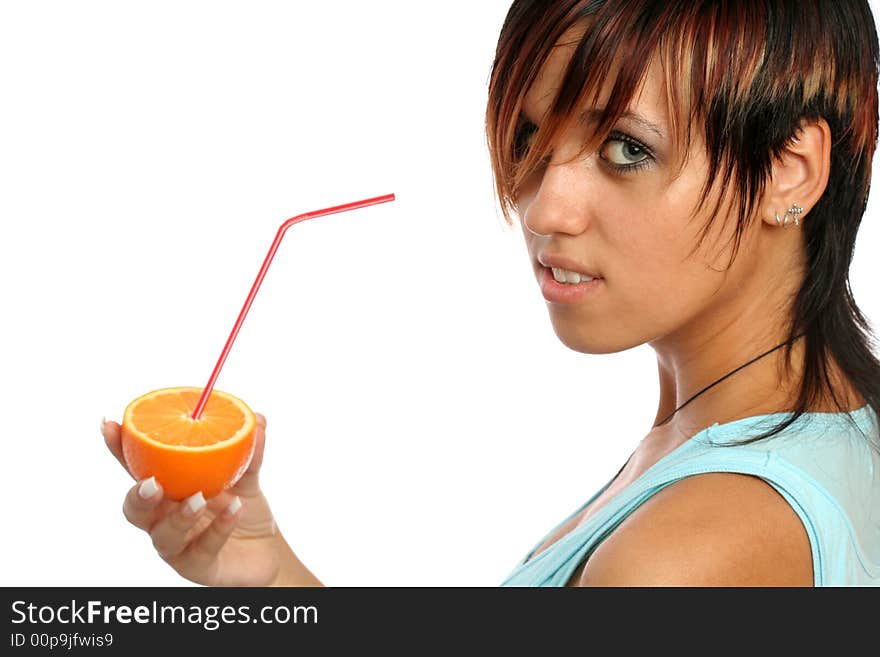 Beautiful Girl With Sliced Orange