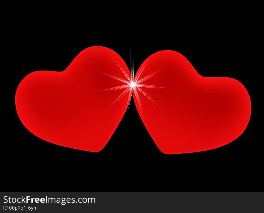 Two 3d hearts in an environment of shining stars