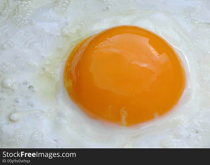 Egg close up frying in pan