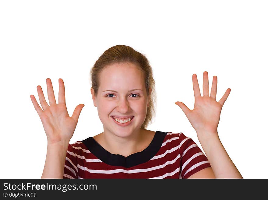 Happy smiling girl, isolated on white background