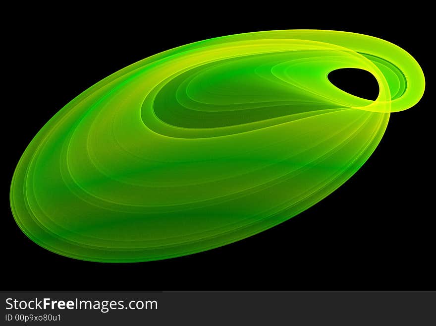 Abstract green shape design with black backdrop.