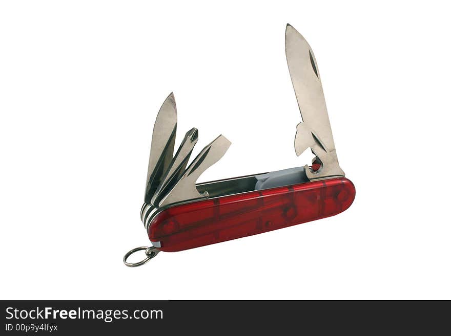 A Open red swiss army knife