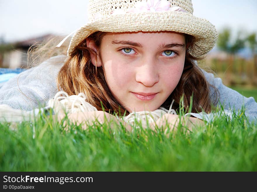 Young girl is enjoying herself at outdoor location