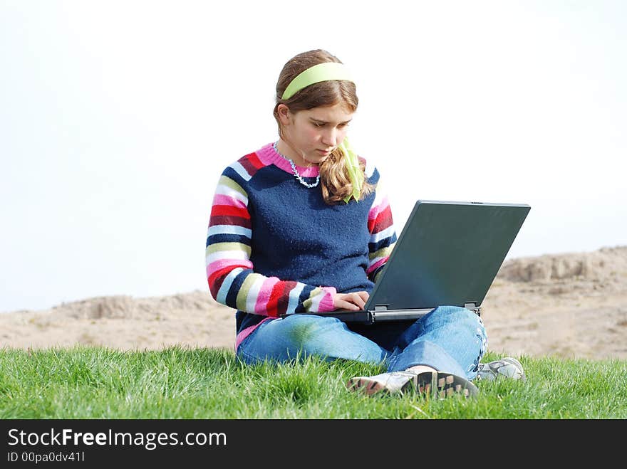 Young girl and laptop