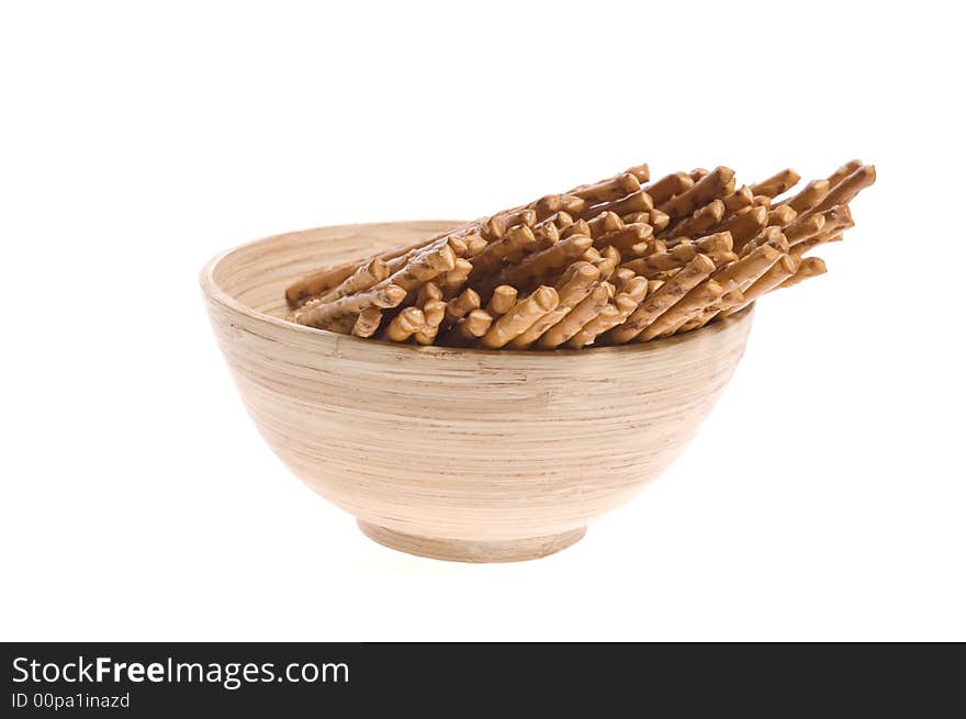 Bowl of snacks isolated on the white backgound