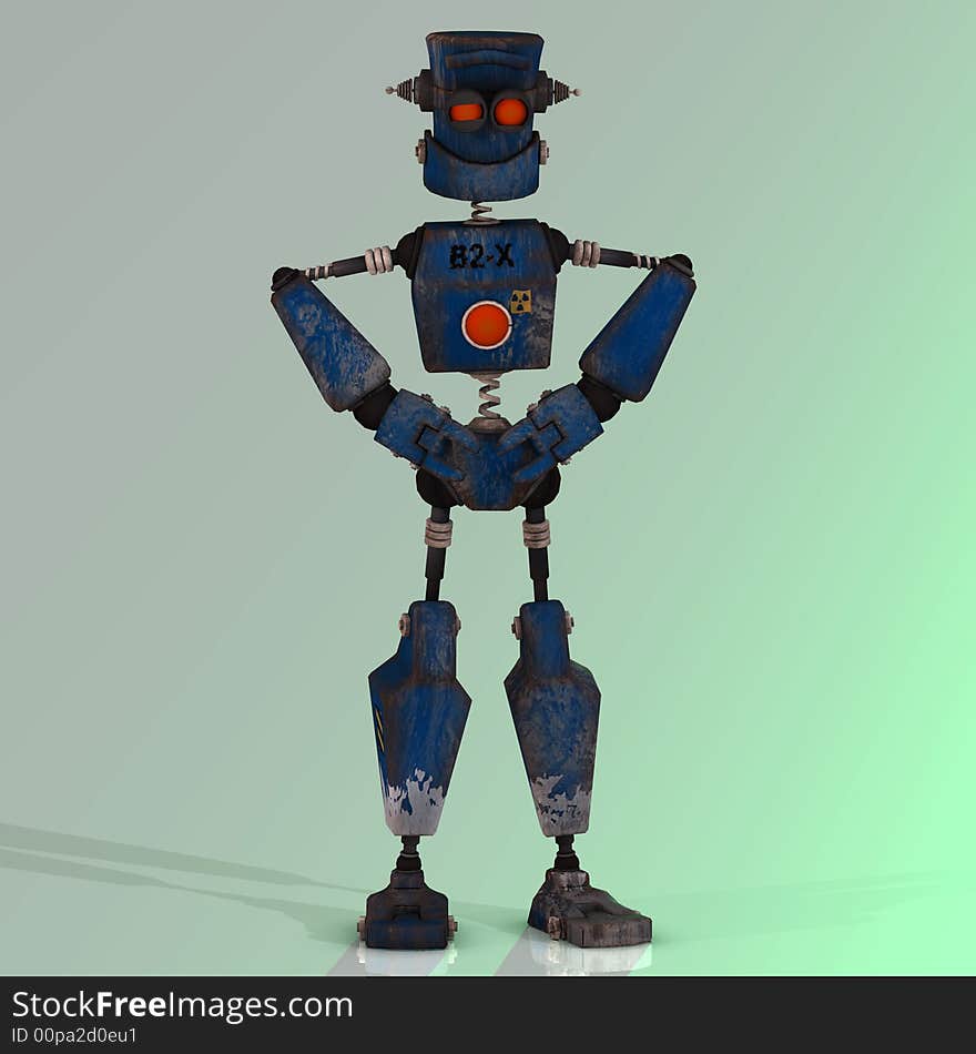 Cartoon robot with expressive emotion in his face