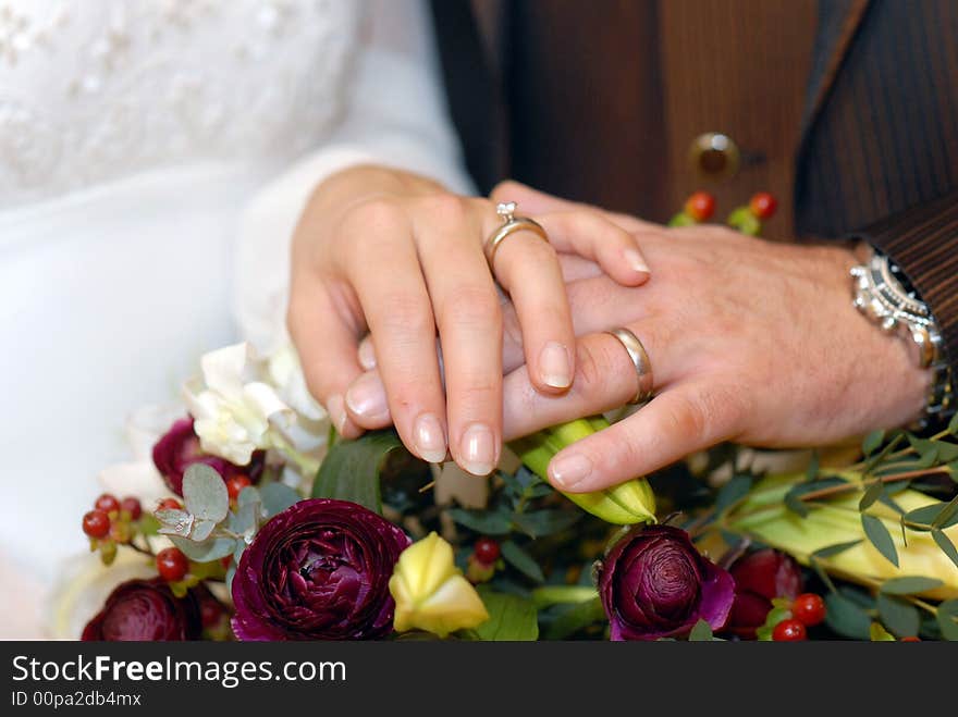 The hands of newlyweds