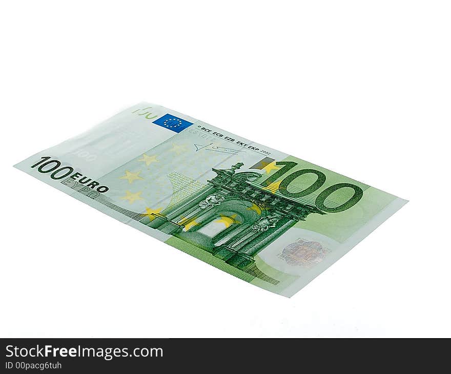 Banknote of euro on a white background. Banknote of euro on a white background