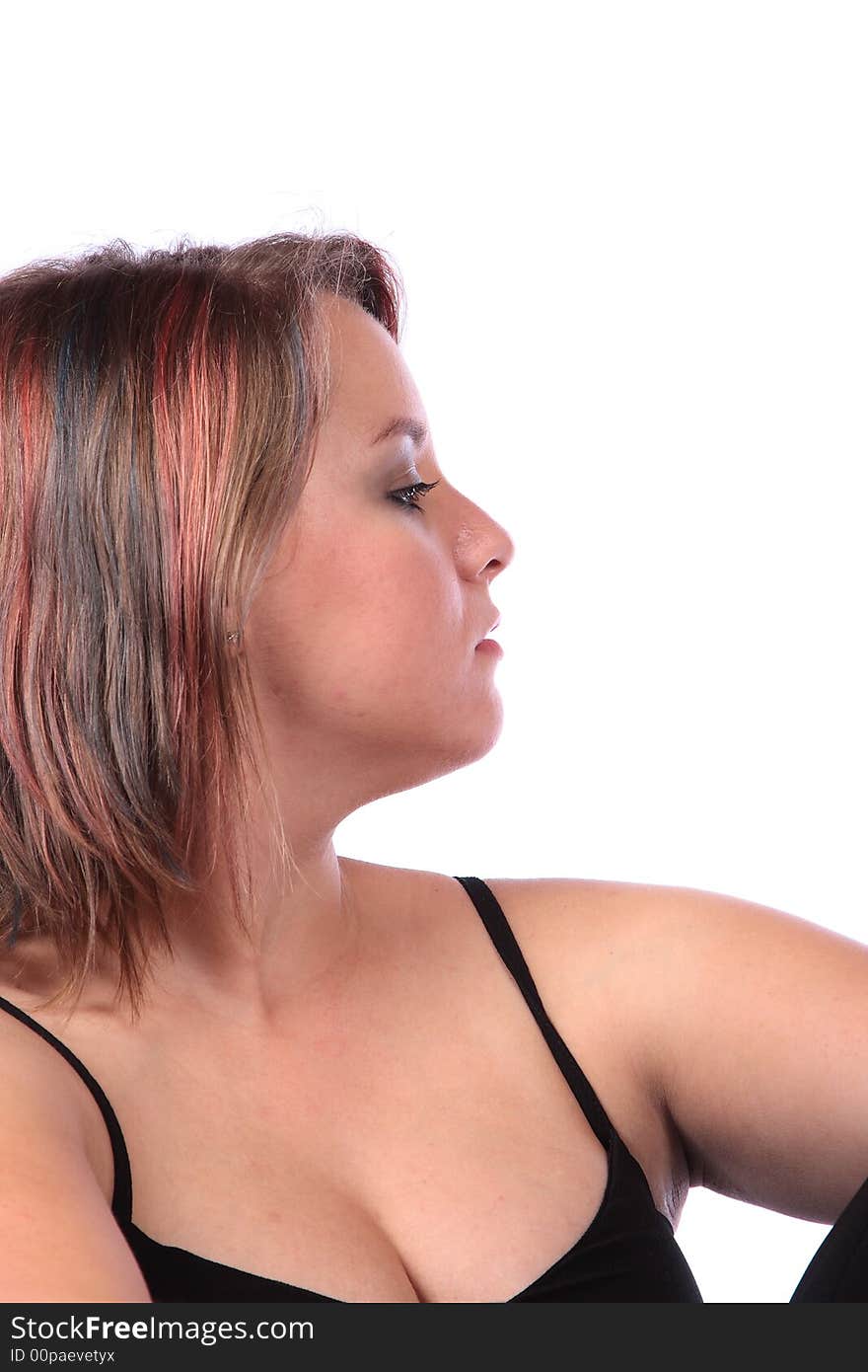 Model profile with streaks in the hair