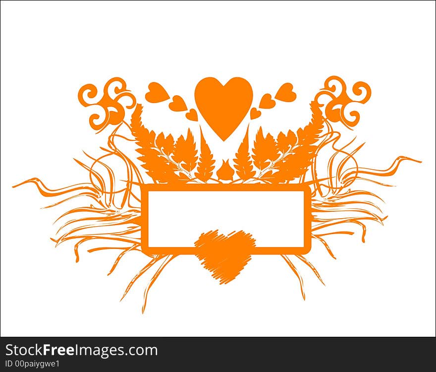 Abstract orange banner with hearts and plant shapes